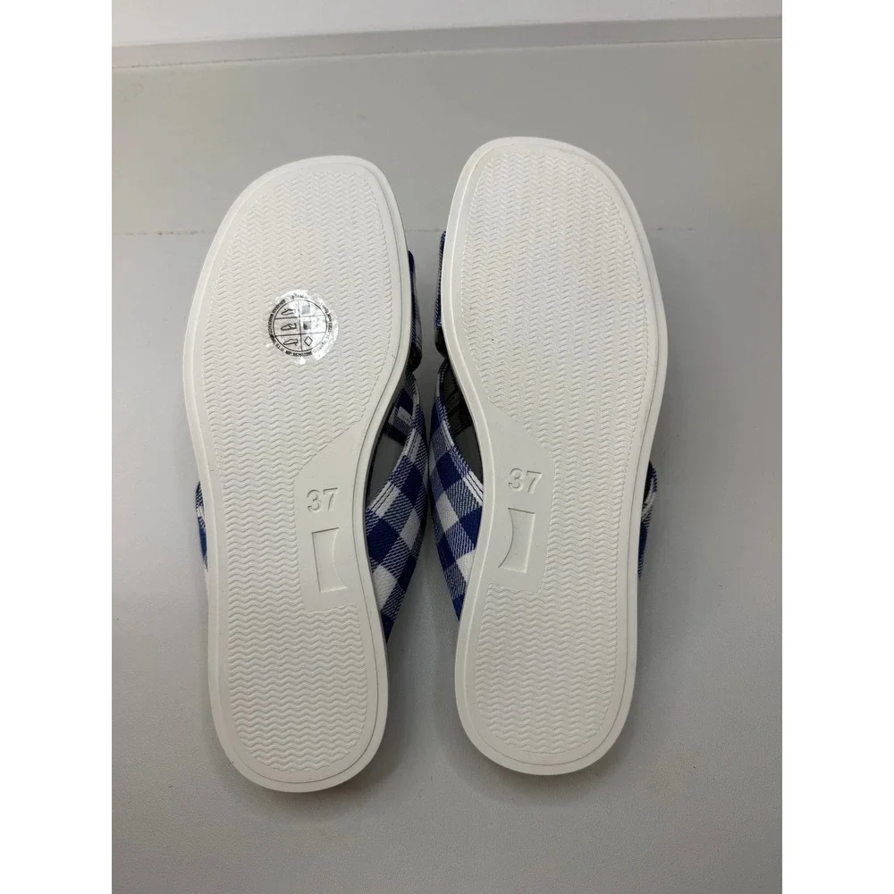 Camper Atonik Gingham Slide‎ Sandals Blue White Runs Small EU 37 US 7 NEW